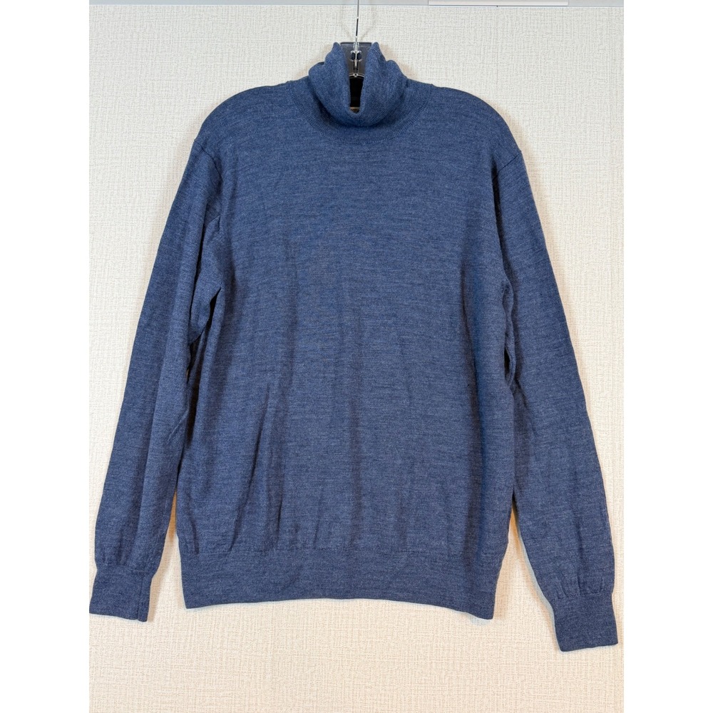 Goodthreads Mens XL 100% Merino Wool Turtleneck Sweater Heather Blue Preppy Soft